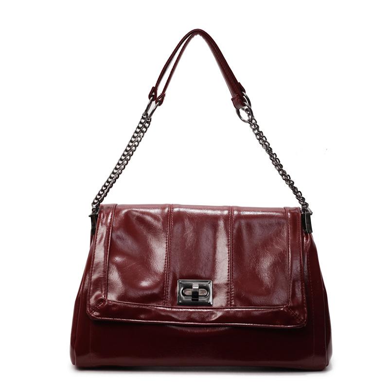 

Глянцевая сумка большой вместимости женская летняя новая сумка через плечо под мышкой модная цепочка для通勤 и повседневной носки универсальная сумка one size fits all бордовый