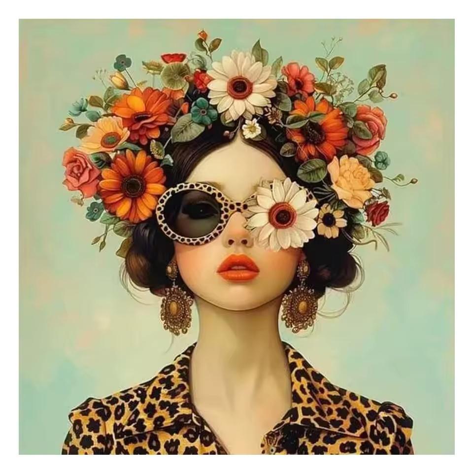 

Красивая женщина в очках Цветок Холст Настенное искусство Живопись Постеры и принты Женское настенное искусство Картина Декор комнаты Картина 21cm×30cm NoFrame