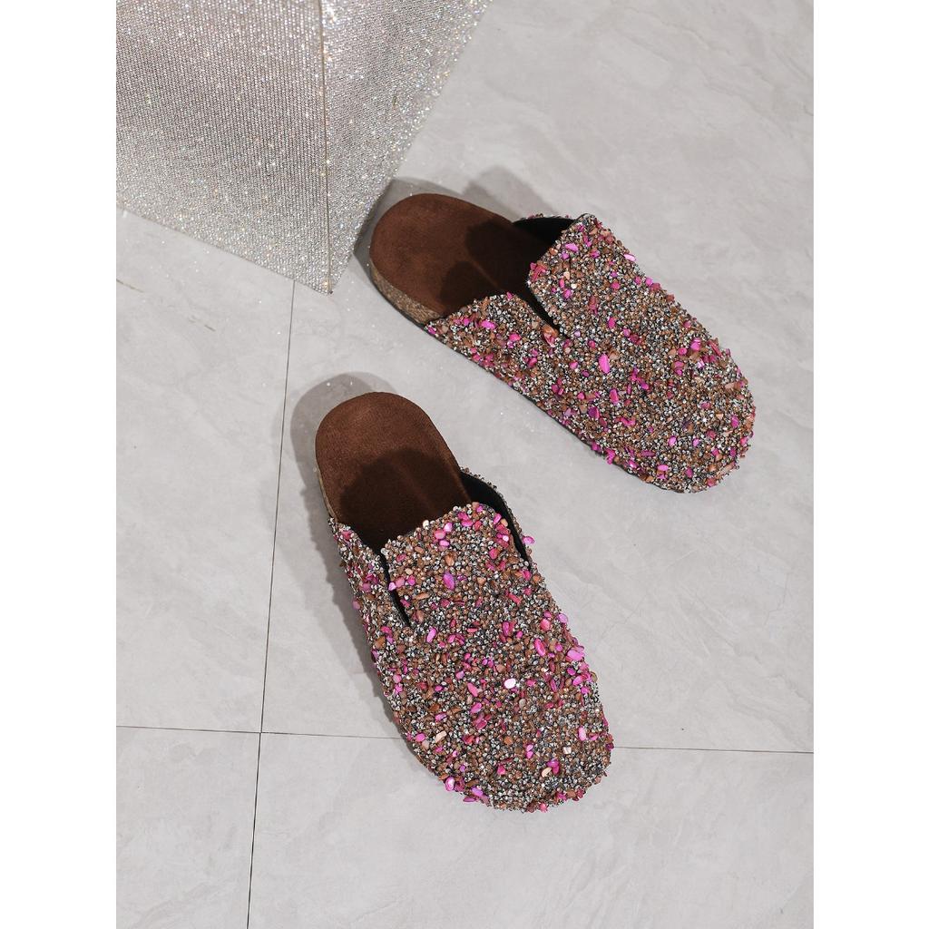 Baotou Brick Slippers, Women's Shoes, Sequins, Semi Slippers, Soft Soled Shoes, Casual Shoes, Non Slip Shoes, Sandals