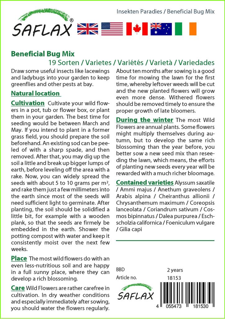 SAFLAX Beneficial Bug Mix - 1000 Seeds - 19 Wildflower Mix