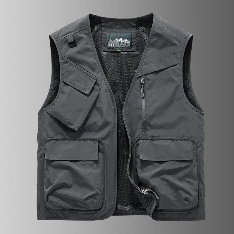 Casual Men's Multi Pocket Vest Sports Casual Vest Outdoor Fishing Top Men's Vest