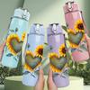 1PC Sunflower Heart Yellow 750ml Color Plastic Sports Water Bottle Leakproof Flip Straw Lid Suitable for Sports Office Home Use