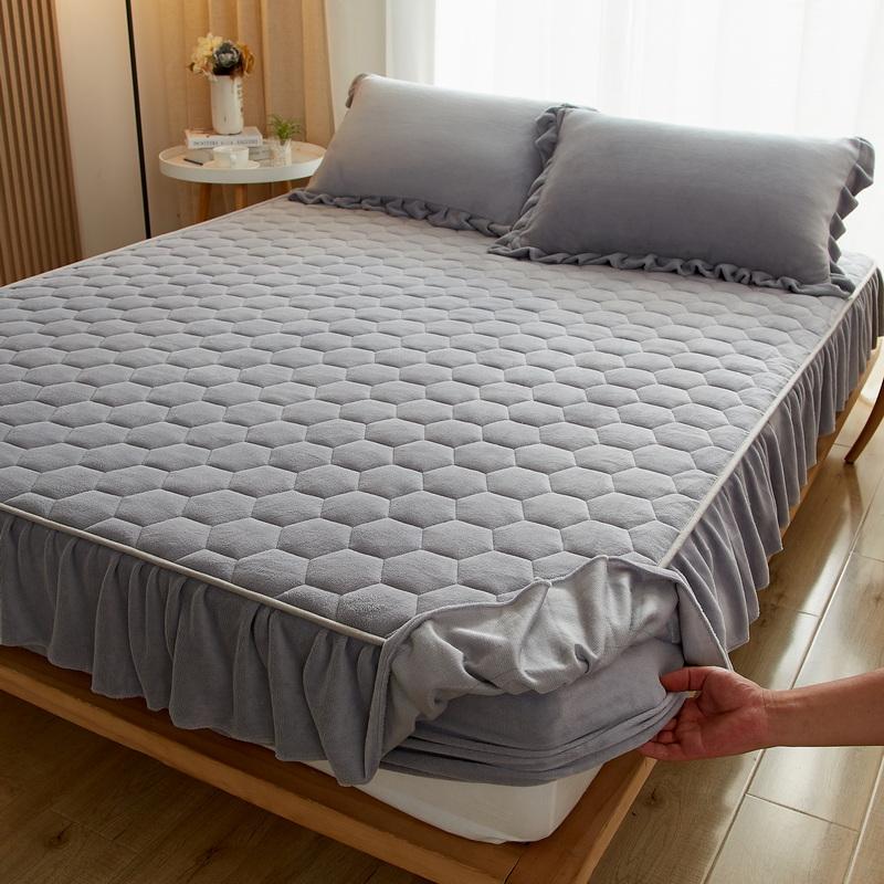 Cearșaf de pat matlasat din catifea de cristal de iarnă, dintr-o singură bucată, groasă, din catifea de coral, husă de pat Simmons Husă de protecție Husă de saltea de dormitor