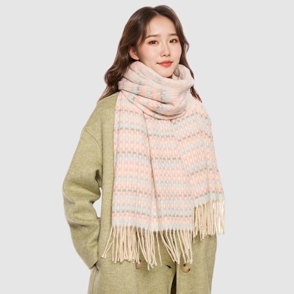 Anti-Kälte Dopamin Karoschal Weicher Langer Schal mit Quaste Geschenke Gestrickter Wollschal Paar