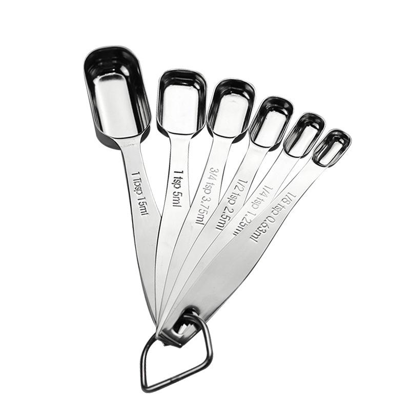 6pcs/set Stainless Steel Metal Measuring Spoons for Dry or Liquid, Fits In Spice Jar Square Flat Tail Spoon Kitchen Tool Baking Set Seasoning Spoon