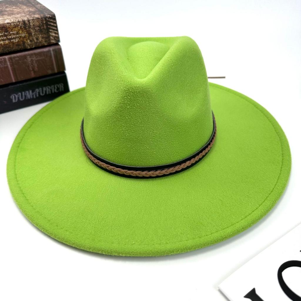 Hot autumn and winter new European and American style monochrome men's and women's belt hats simple woolen flat brim big edge jazz hats