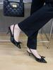 2025 spring and summer new solid color bag head bow thin heel pointed fashion high heel sandals European and American foreign trade women's shoes