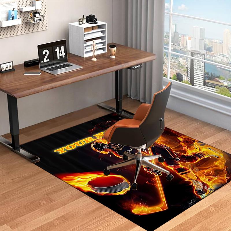 1PC Custom Name Hockey Player Artwork Theme Floor Mat Ideal for Living Room, Game Rooms, Office, Bedroom Floor Mat Playful Design