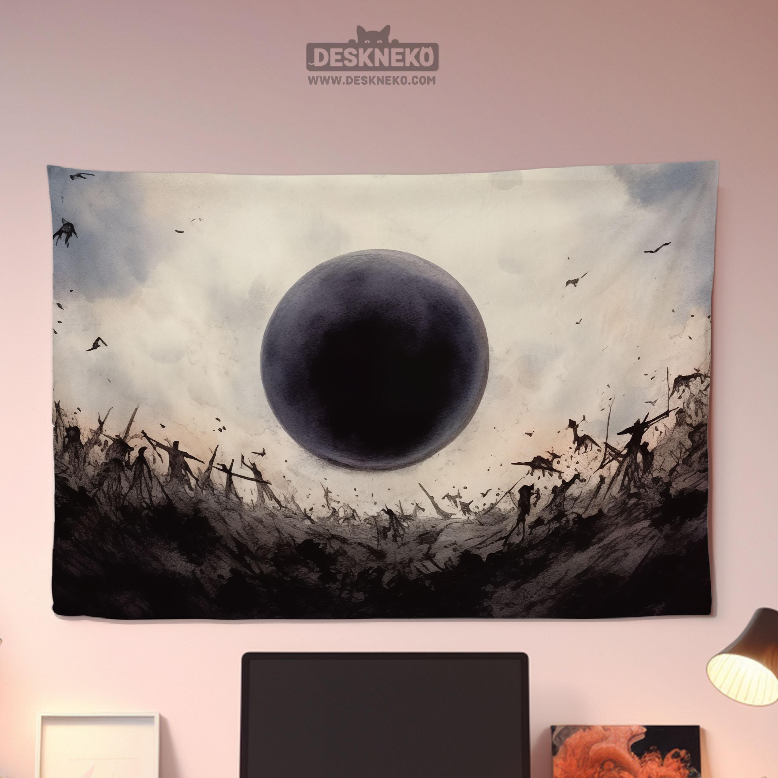 Dark Fantasy Black Sun Tapestry Apocalypse Battlefield Background Cloth Dark Wind Atmosphere Decoration Room Decoration 100X70CM