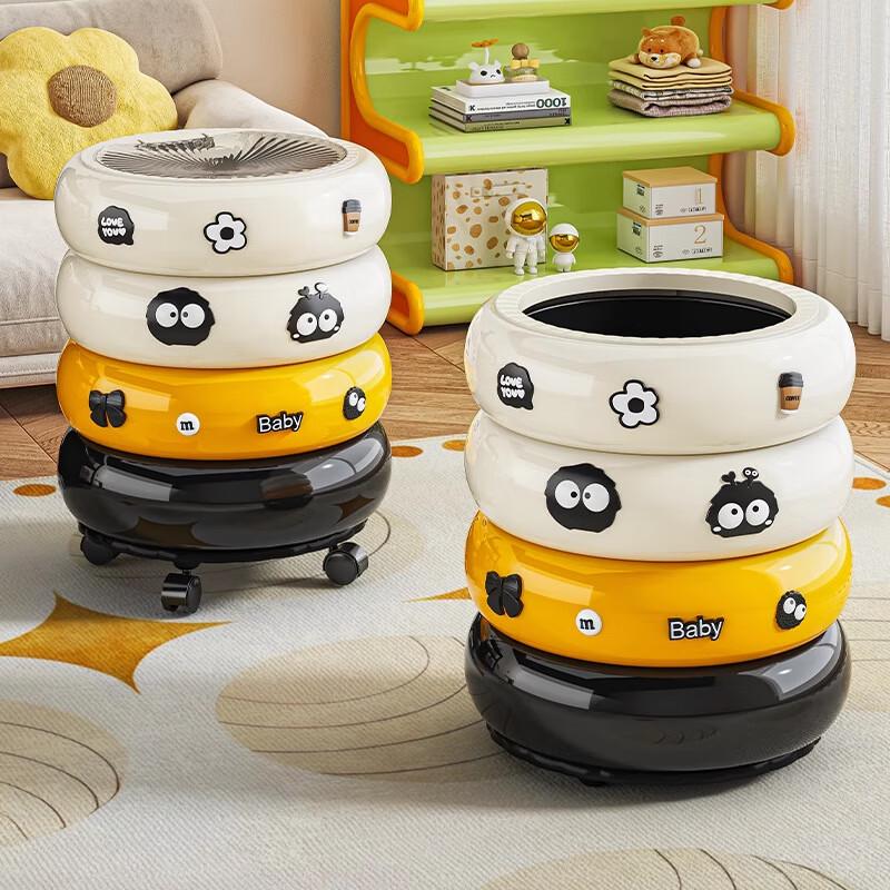 Donut Design Trash Can with Wheels and Lid