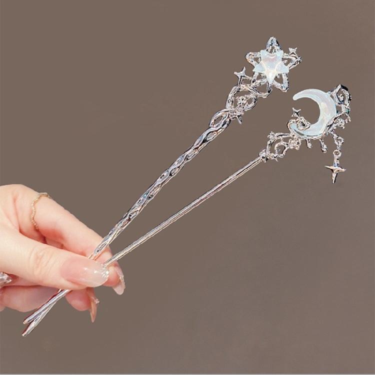 Carvings Moon Hair Stick Tasseled Moonstone Hairpiece with Sparkling Moonstone for Evening Dinner Wear Photo Props