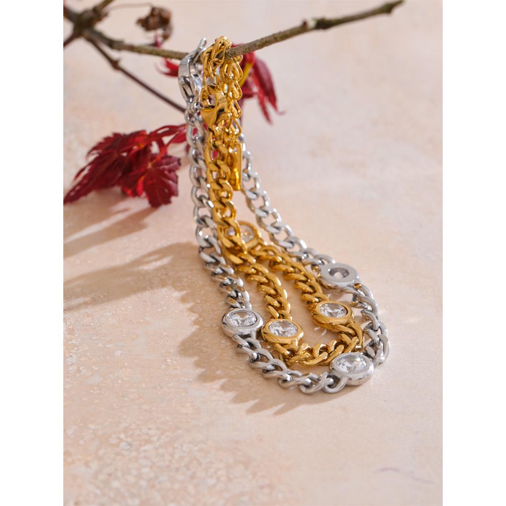 Yhpup High Quality Stainless Steel Cubic Zirconia Chain Bracelet Bangle Temperament Popular Arrivals Wrist Golden Jewelry