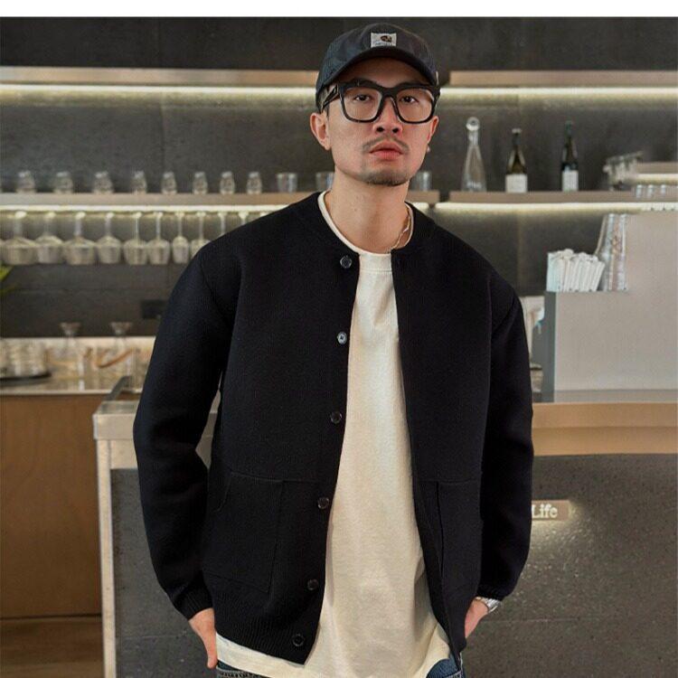 Japanese Large Pocket Cardigan Sweater Men's Baseball Collar Loose Casual Single-row Button Sweater Jacket