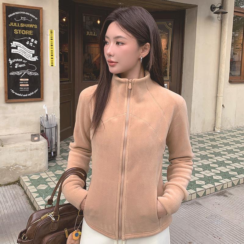 Autumn Winter Stand Collar Casual Fashion Zipper Coat Women Slim Simple All-match Sports Cardigan Outwear Top