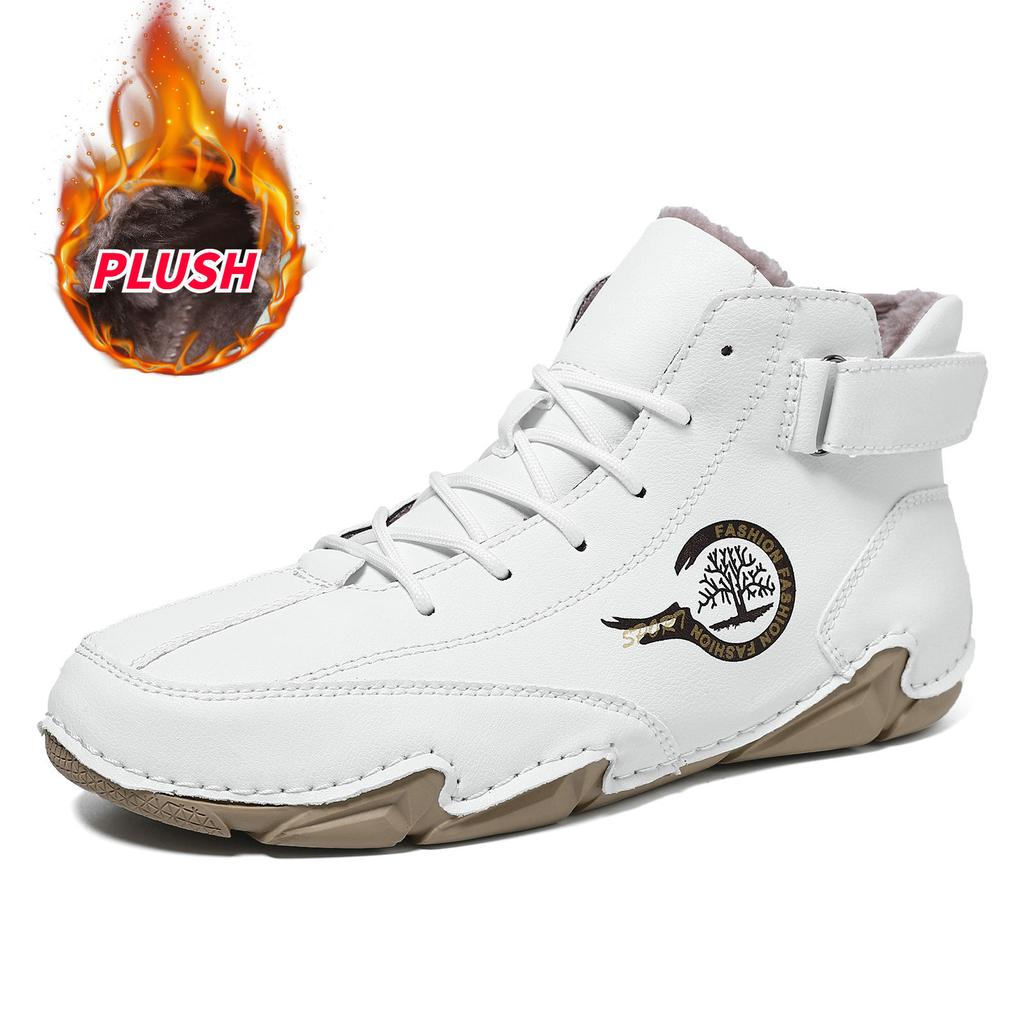 Pánské zimní teplé sněhule s hřejivou podšívkou z umělé kožešiny, nazouvací krátké boty pro muže, pohodlné venkovní voděodolné kotníkové boty, protiskluzové šněrovací vycházkové boty