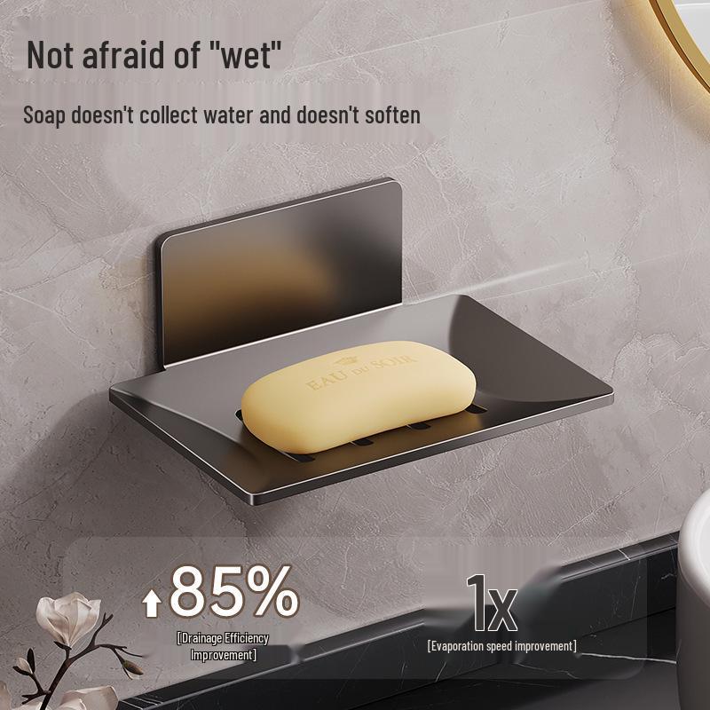 Gunmetal Wall-Mounted Soap Holder, Punch-Free Draining Rack for Bathroom.
