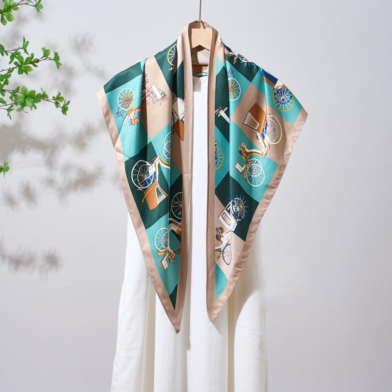 Summer Atmosphere Wearing Belt Waist Seal Twill Silk Simulation Silk Cool Triangle Scarf Cashew Print Women's Silk Scarf