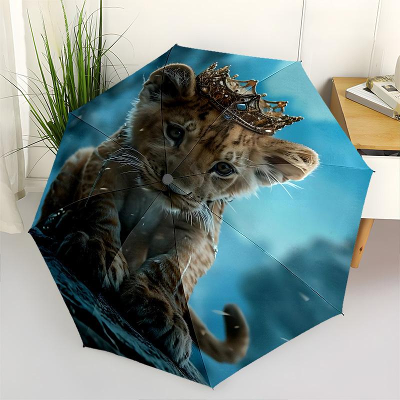 

Lion Cub, Crowned Lion Themed Automatic Opening and Closing Umbrella, Brightly Colored 8-rib Portable Umbrella, Suitable for Men and Women,