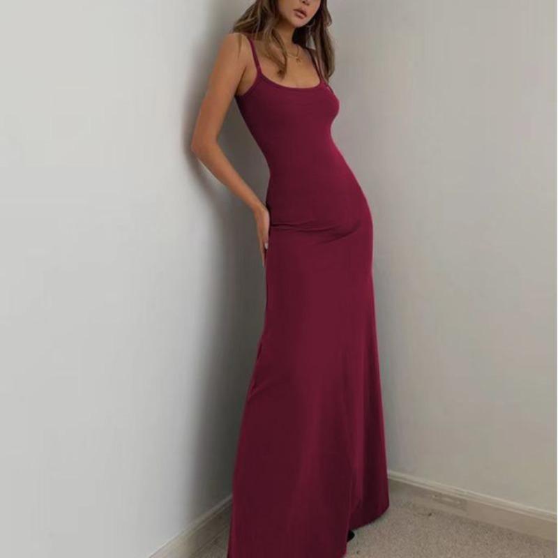 

Летнее женское платье с лямкой на шее, Нижнее платье, длинные тонкие платья с открытой спиной и талией 2XL бордовый