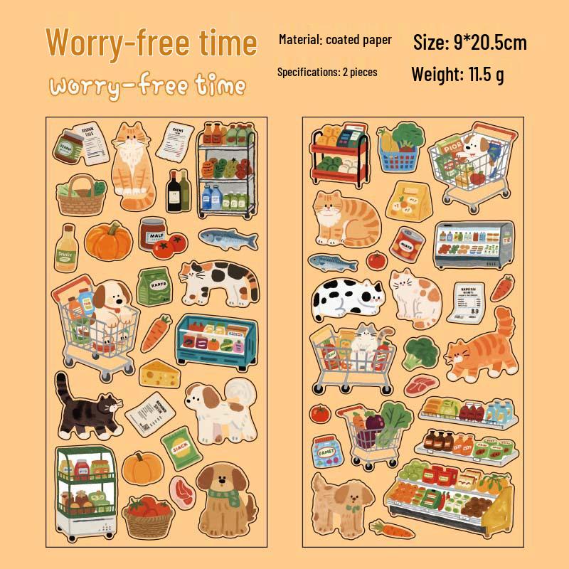 Yuxian Cute Animal Coated Paper Stickers - Daily Series (2 Sheets)