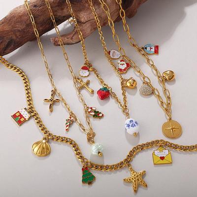 18K Gold-Plated Christmas DIY Pendant Necklace - European & American Vacation Style for Women