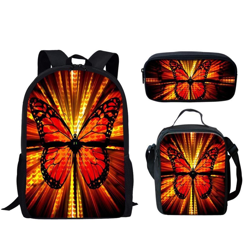 Trendig Beliebt Neuheit Lustig Schmetterling 3D-Druck 3 Stück/Set Schüler Schultaschen Laptop Tagesrucksack Rucksack Lunchtasche Federmäppchen