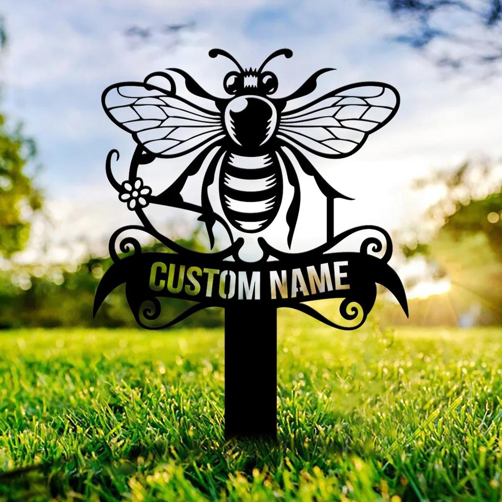 Metal Garden Stake Decor, Bee Yard Art, Farmhouse Sign, Outdoor Metal Ornament