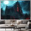 1pc Halloween Gothic cemetery fabric with red windows and ivy lightweight and breathable polyester fiber ghost party decoration
