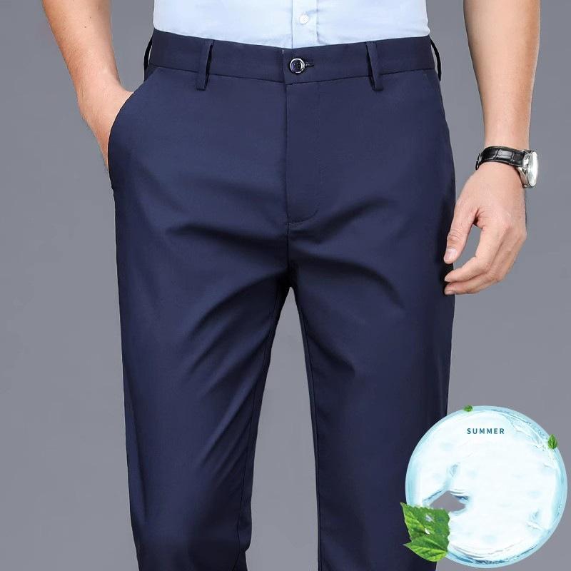 Male Pants Stretch Solid Black Smart Casual Men's Trousers Office Quick Dry Suit Pants Spring Autumn Korean Straight Pants