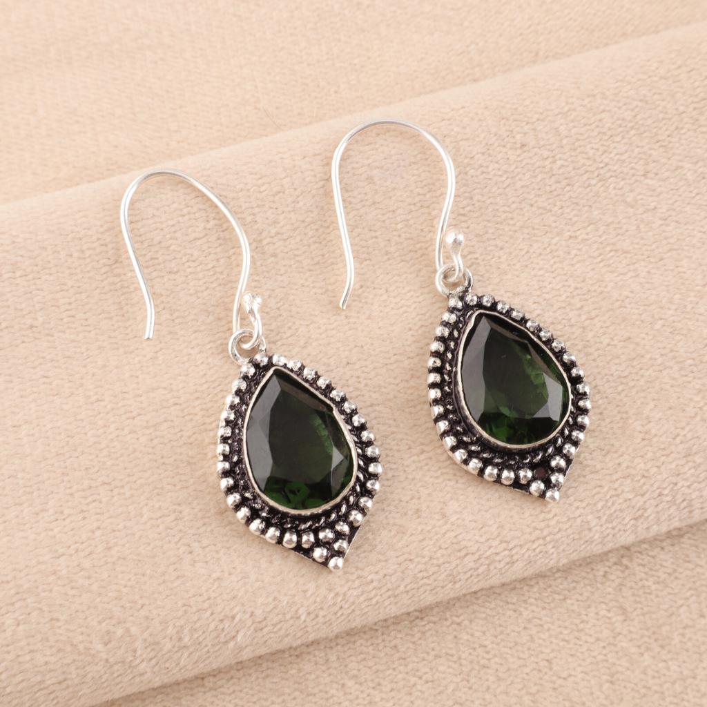Green Tourmaline Gemstone 925 Sterling Silver Handmade  Jewelry Earrings 1.6" EE-164-8