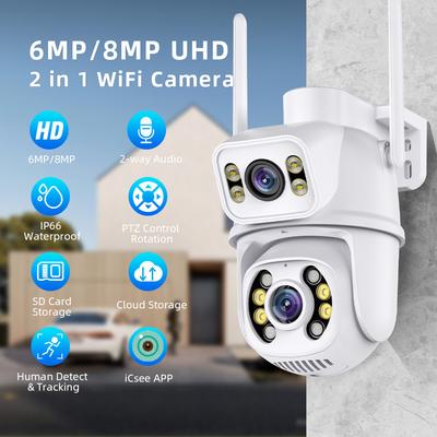 Wifi Gözetim Kameraları 8MP Çift Lensli Güvenlik Koruma CCTV Kamera Dış Mekan İnsan Algılama Kablosuz PTZ IP Kamera ICSee Lenovo