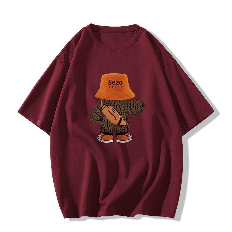 Women's Plus Size Bear Print Half Sleeve Cotton T-Shirt - Retro Summer Trend