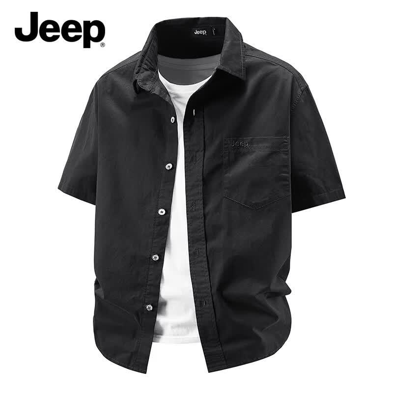 JEEP Men s Cotton Casual Short Sleeve Shirt M чёрный