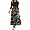 Women's Fashion Casual Belt Round Neck Floral Stitching Elegant Temperament Three-quarter Sleeve Dress