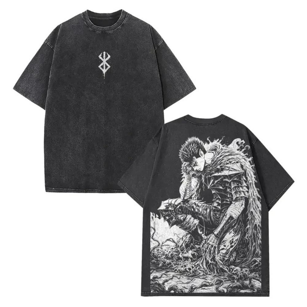 T-shirt di Berserk Animen Griffith Stampa Grafica Lavaggio Vintage Oversize Abbigliamento Uomo Donna Top in Puro Cotone