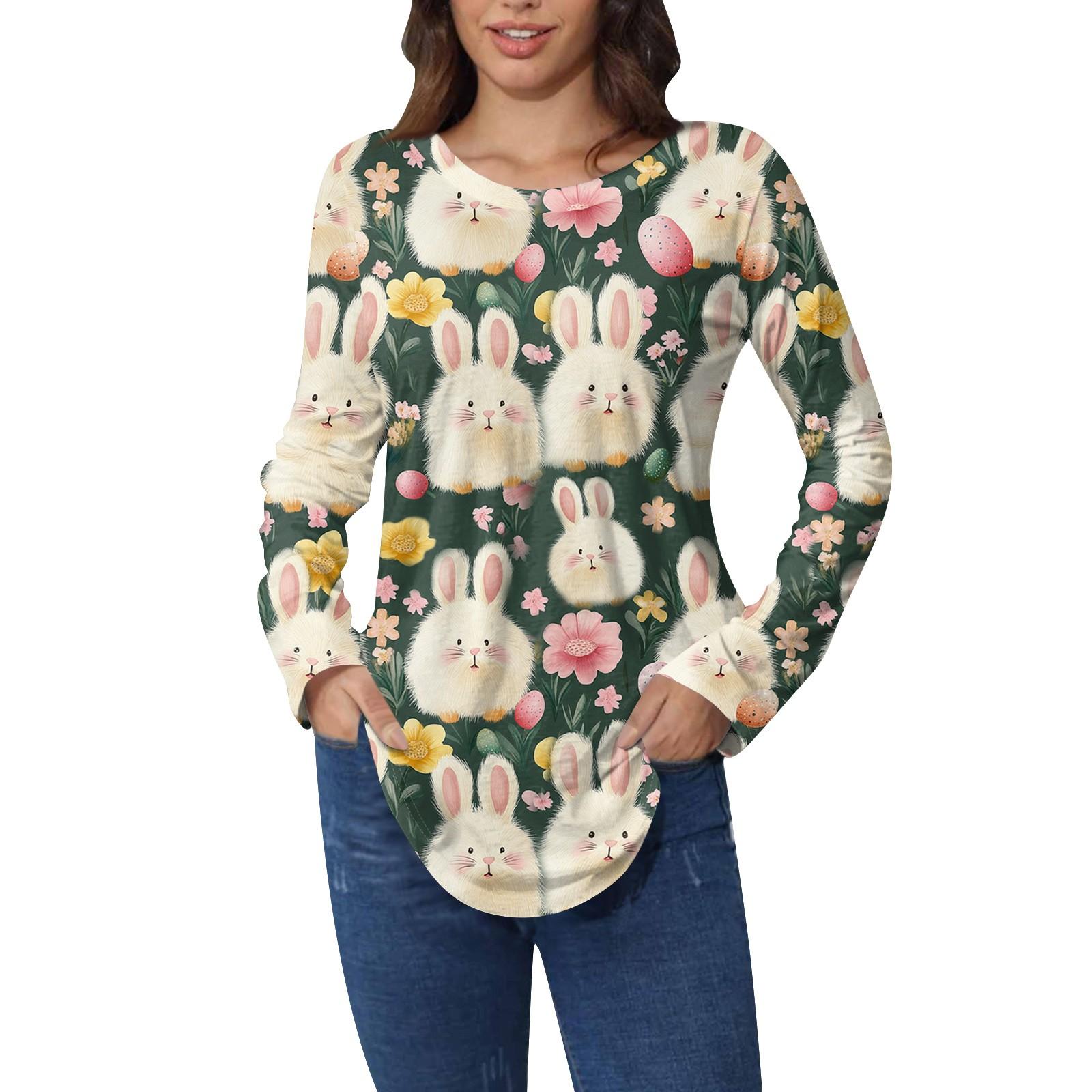 

Пасхальные рубашки для женщин Милая футболка с принтом в виде сердца с длинным рукавом Туника Топы из хлопка Пуловеры XL хаки