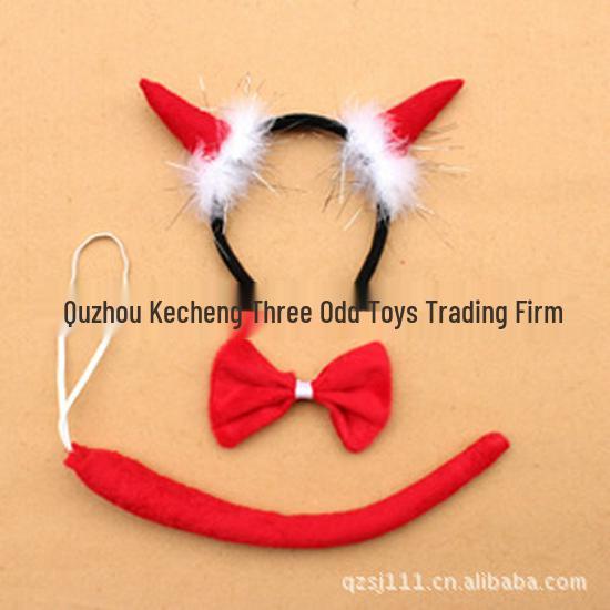 

Різдвяний набір пов язок на голову з червоними бичачими рогами для батьків і дітей Bull Horn Three-Piece Set