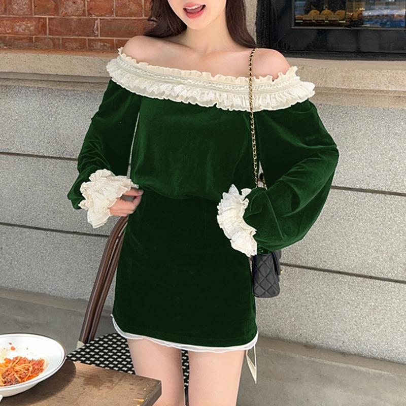 VONDA Women Summer Lace Off Shoulder Top Short Skirt Sets