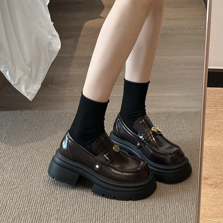 

[Youshilai] Женские туфли-лодочки на толстой подошве в стиле ретро с круглым носком, весна 2025, новые, повседневные, на толстом каблуке, на одной педали 40