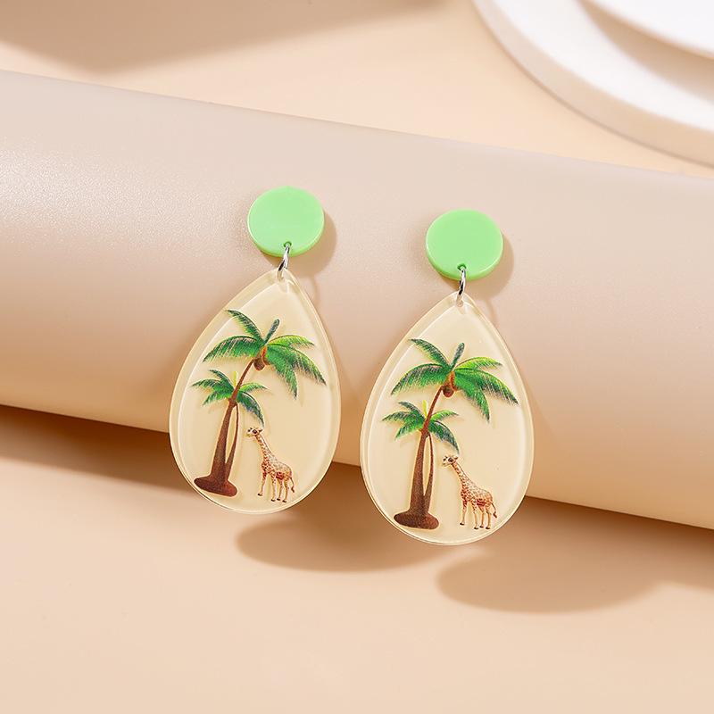 Boucles d'oreilles acryliques poupée de dessin animé géométrique colorée avec fleurs et étoiles arc-en-ciel