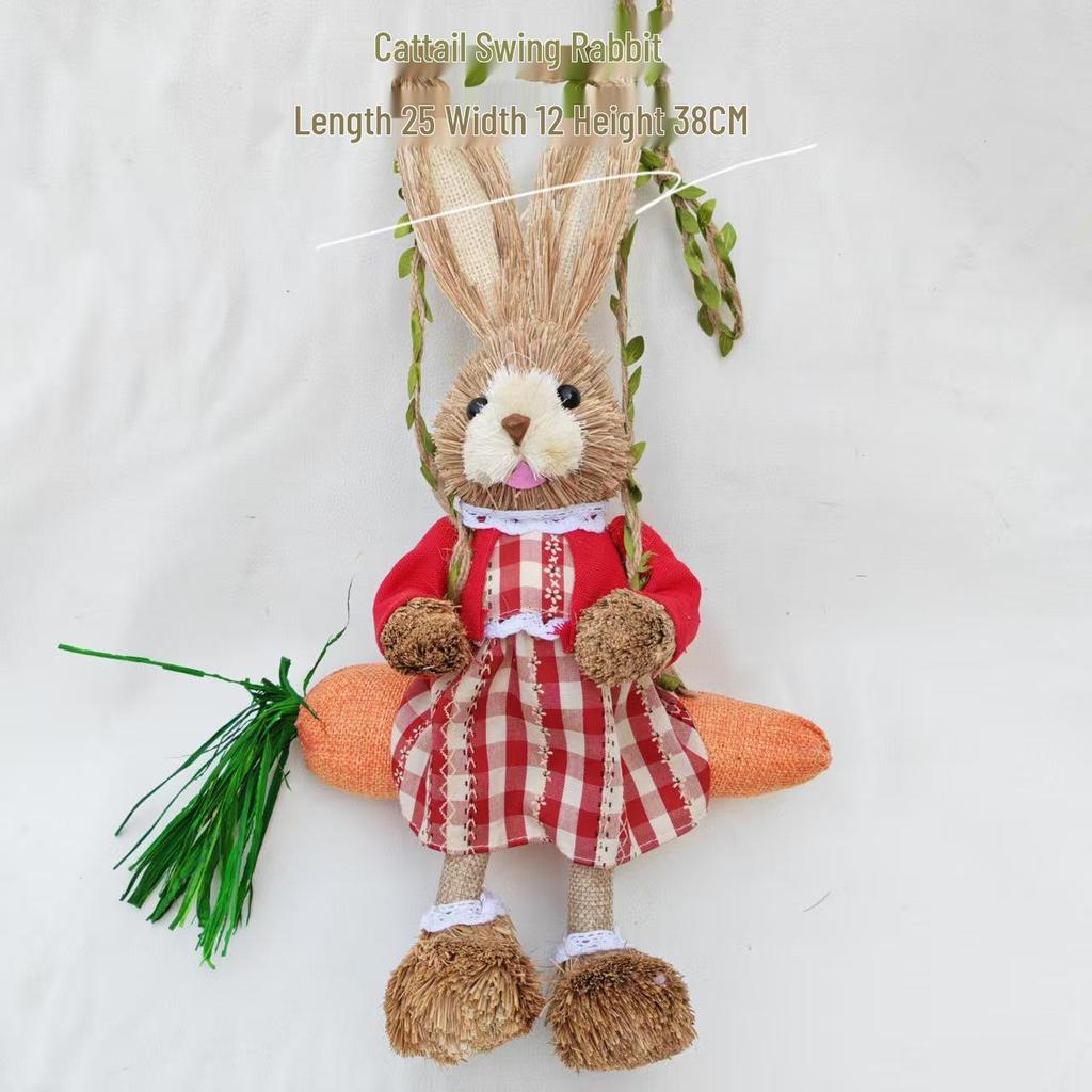 Handmade Straw Woven Rabbit Ornament - Cute Mori Style for Christmas & Easter