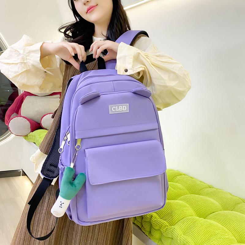 Three-Piece Backpack Set Solid Color Student Schoolbag Women Large Capacity Lightweight Computer Backpack