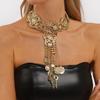 Heavy industry exaggerated hollow engraved chokr neck chain ZA retro fringed coin key long necklace