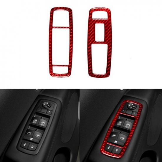 Red Carbon Fiber Front Door Door Control Cover Trim For Dodge Durango 2014-
