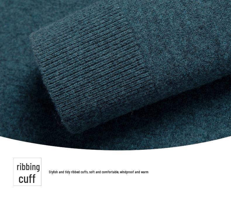Men's Round Neck Machine Washable 100% Wool Sweater - Warm Knit Base Layer for Autumn/Winter 2025