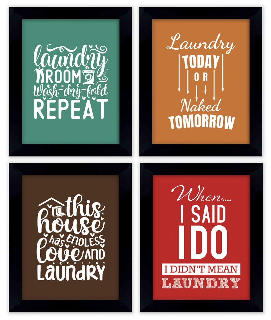 Inkdotpot 4 Piece Laundry Poster for Laundry Room Decor Wash Dry Fold Repeat , Laundry Room Posters Wall Art