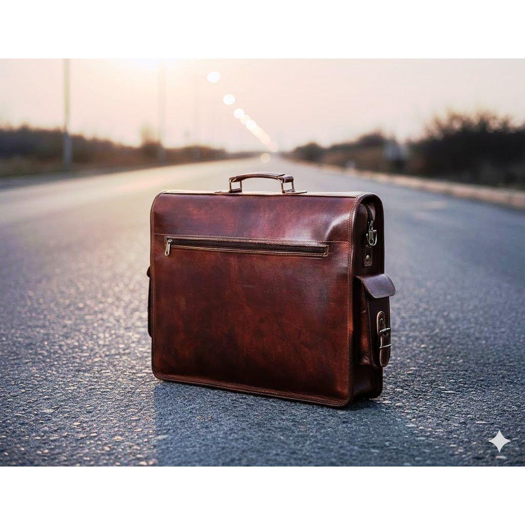 Large Men's Vintage Goat Leather Briefcase Shoulder Satchel Messenger Laptop Bag