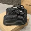 Fashion 8CM Heels Chunky Slippers For Women Open Toe High Platform Canvas Sandals Woman New Summer Thick Bottom Beach Flower Flip Flops