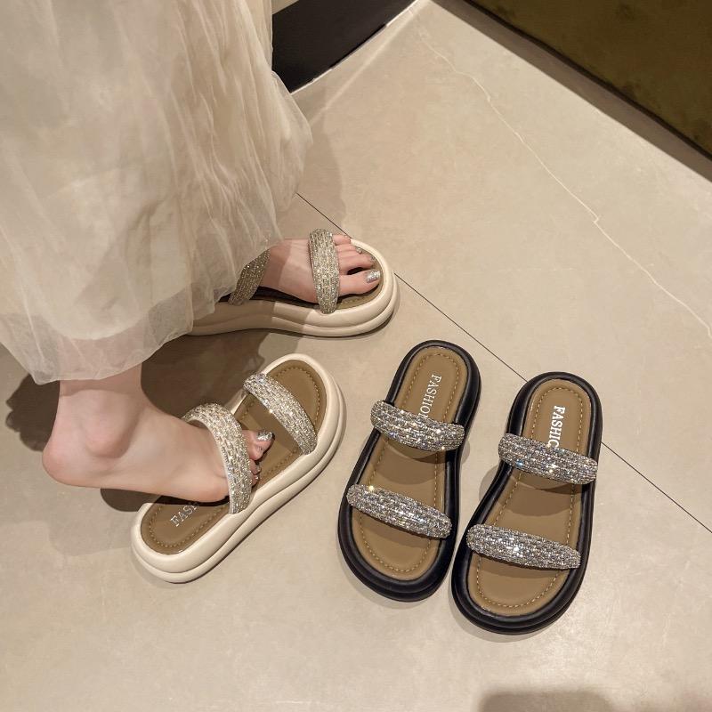 2025 Summer New Women's Slippers Rhinestone Leisure Slippers Non Slip Platform Slippers for Women Casual Beach Sandalias