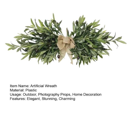 Artificial Olive Wreath for Front Door Realistic Green Olive Branches with Bean for Farmhouse Indoor Outdoor Home Wall Window Wedding Decor